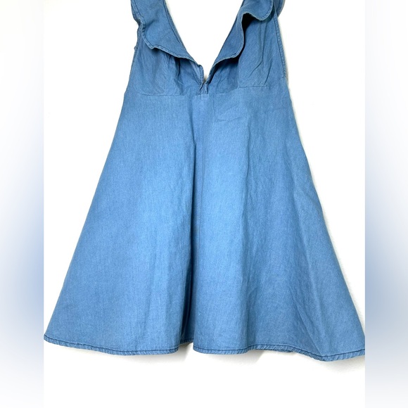Motel Kasmara Chambray Babydoll Flare Ruffle Mini Dress - Picture 6 of 7